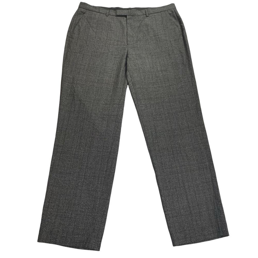 Calvin Klein Dress Pants Men's 38x32 Gray Plaid Wool Blend Flat Front